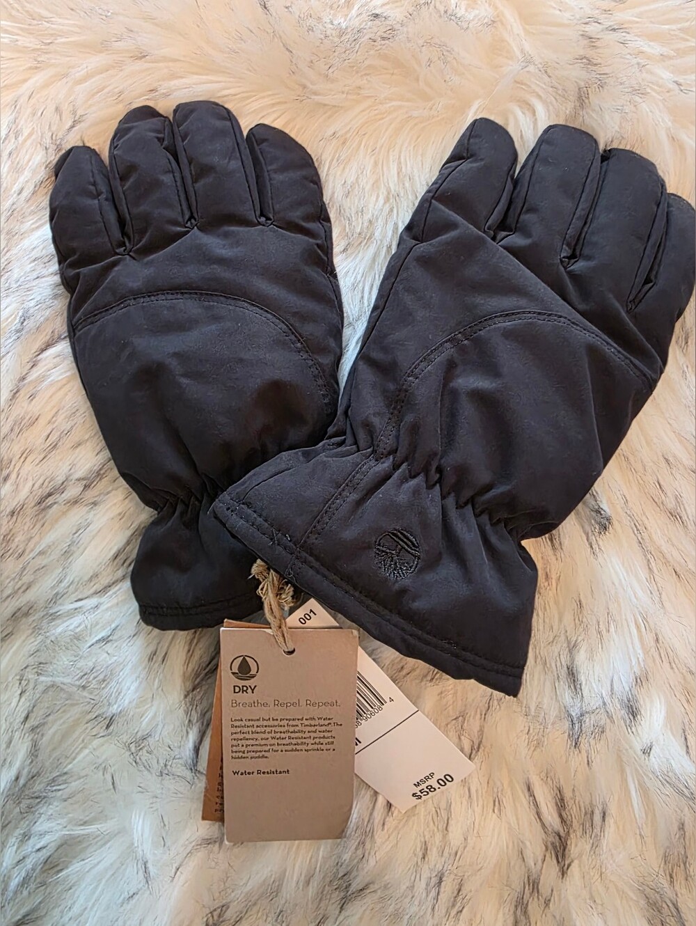 Timberland Mens Black Water Resistant Gloves S/M NWT